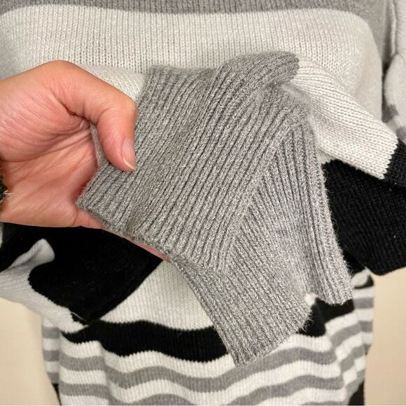Lucky Brand Stripe Sweater Colorblock Crewneck Pullover Gray Black Size Large - Picture 4 of 11